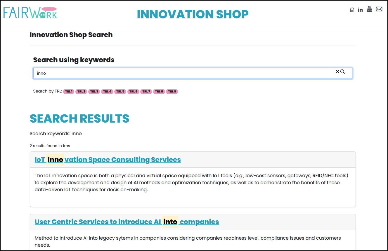screenshot of the innovation shop item overview