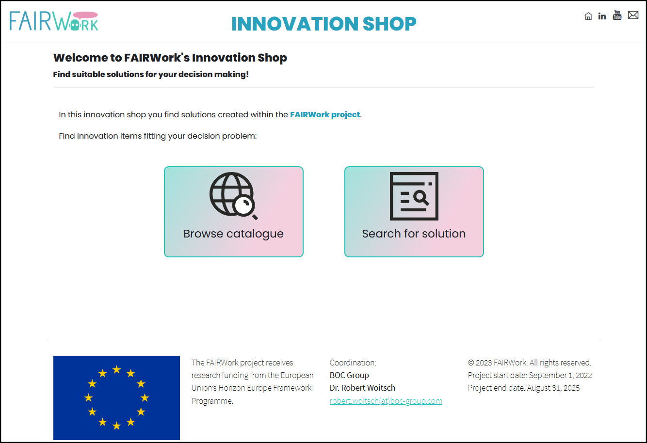 screenshot of the innovation shop landing page